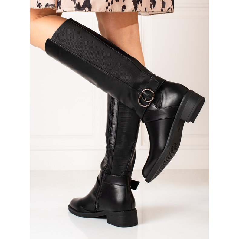 Stivali da donna classici con tacco piatto Shelovet nero 1