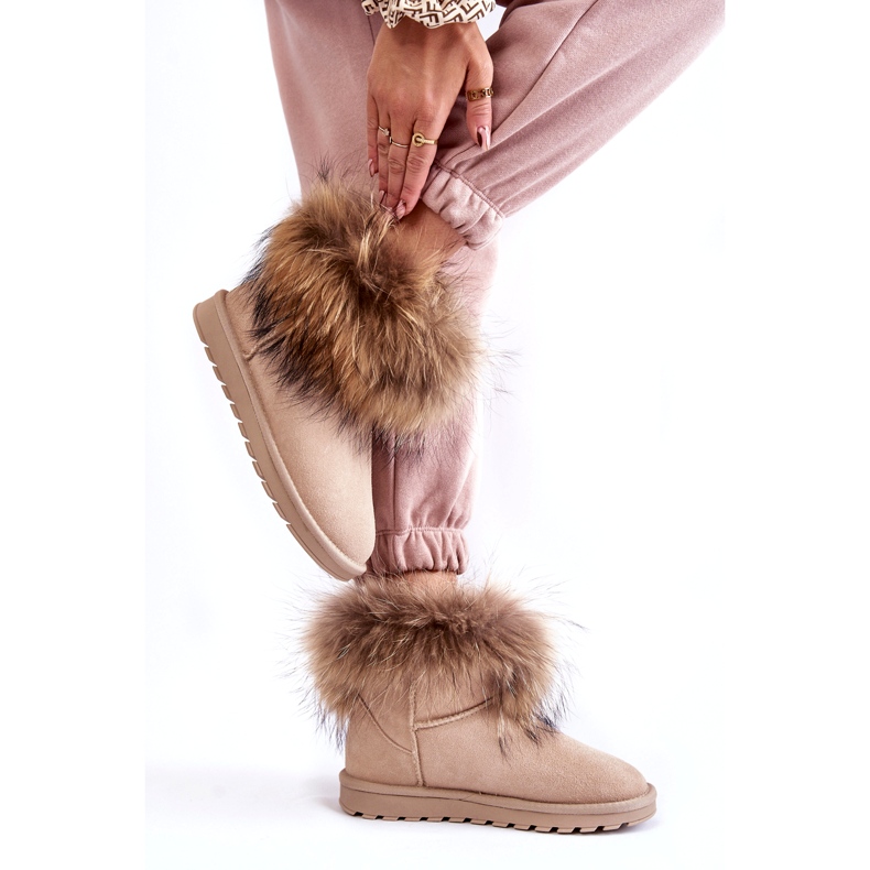 FS1 Stivali Da Neve In Pelle Scamosciata Da Donna Con Pelliccia Beige Alexa 3