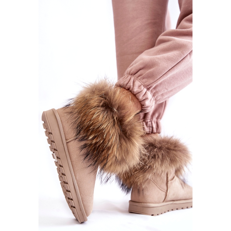 FS1 Stivali Da Neve In Pelle Scamosciata Da Donna Con Pelliccia Beige Alexa 5