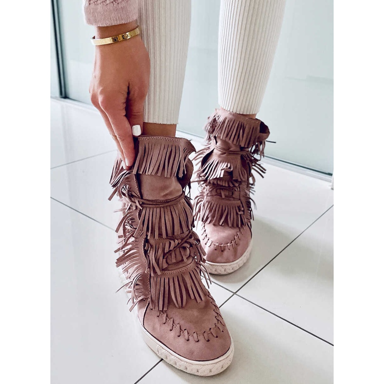 BM Sneakers Peggy Pink in camoscio con frange rosa 2