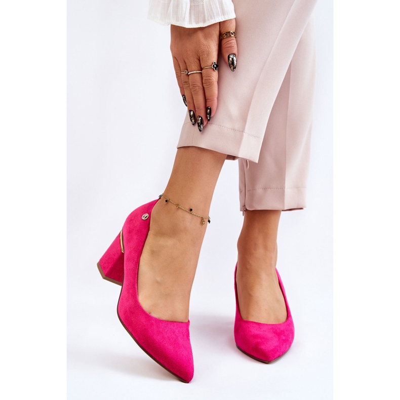 Décolleté con tacco alto in camoscio classico con abbellimento Derren fucsia rosa 1