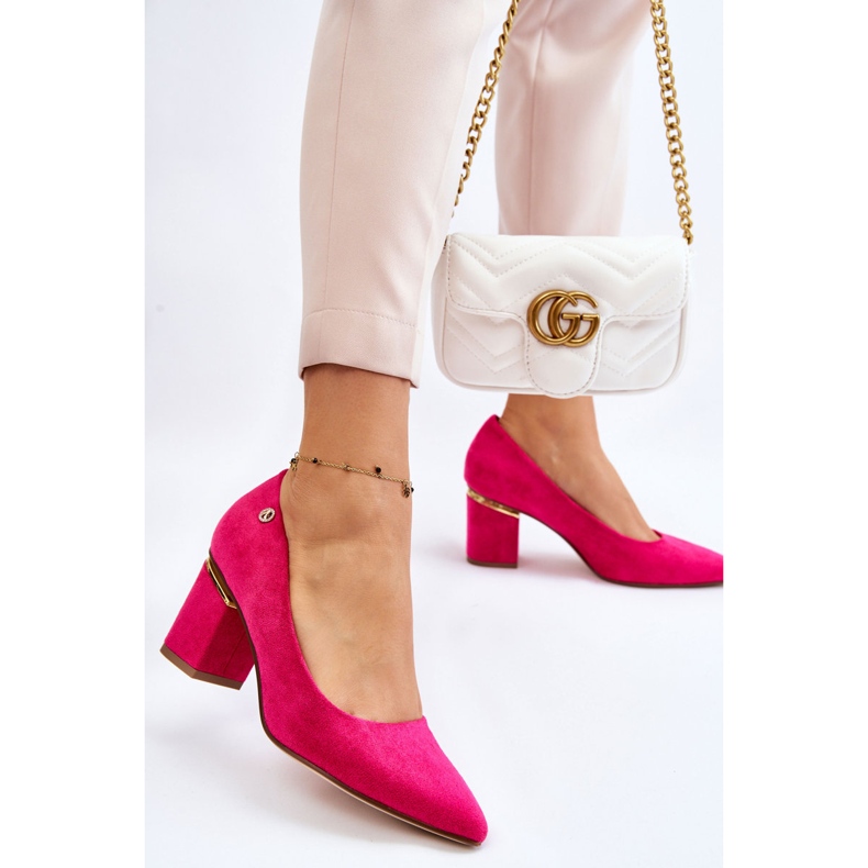 Décolleté con tacco alto in camoscio classico con abbellimento Derren fucsia rosa 2