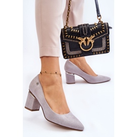 Décolleté con tacco alto in pelle scamosciata classica con abbellimenti Derren grigi grigio 2