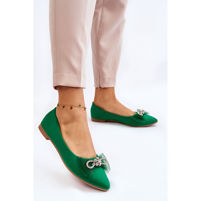 PS1 Ballerine A Punta Da Donna Con Fiocco Decorativo Verde Luminoso 2