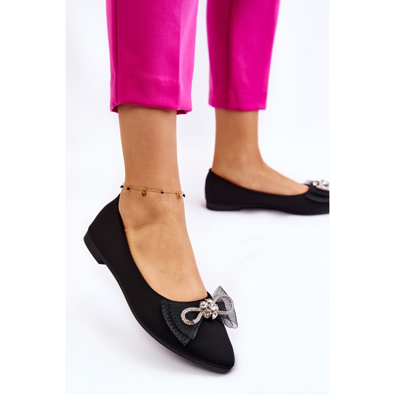PS1 Ballerine A Punta Da Donna Con Fiocco Decorativo Nero Luminoso 2