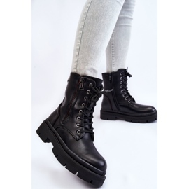PG1 Stivali Trapper stringati in pelle da donna neri Shanna nero 2