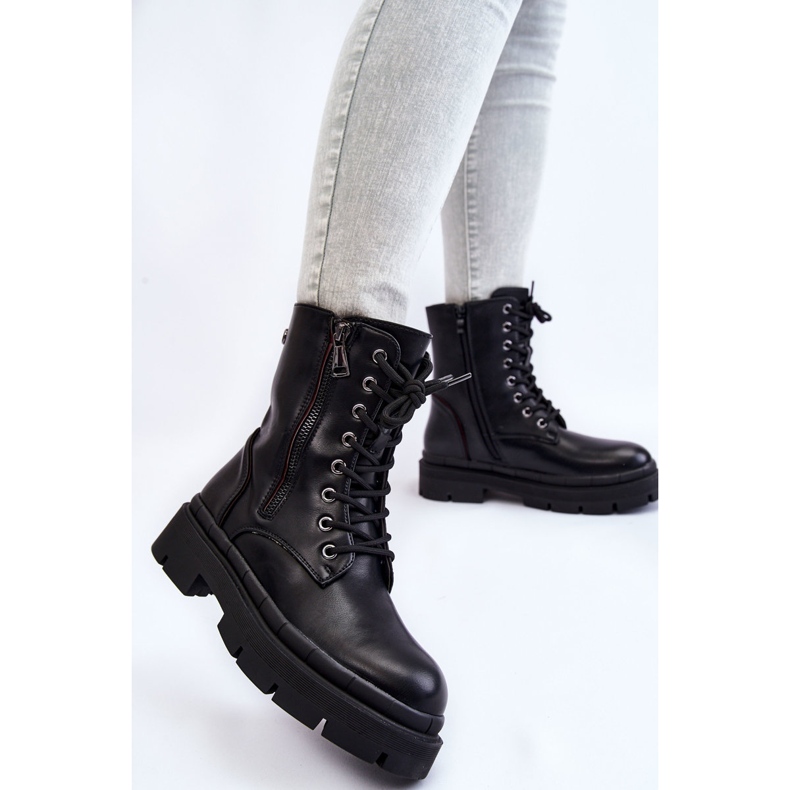 PG1 Stivali Trapper stringati in pelle da donna neri Shanna nero 2