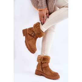PG1 Stivali con cerniera in pelle scamosciata da donna Camel Conquer con pelliccia marrone 2