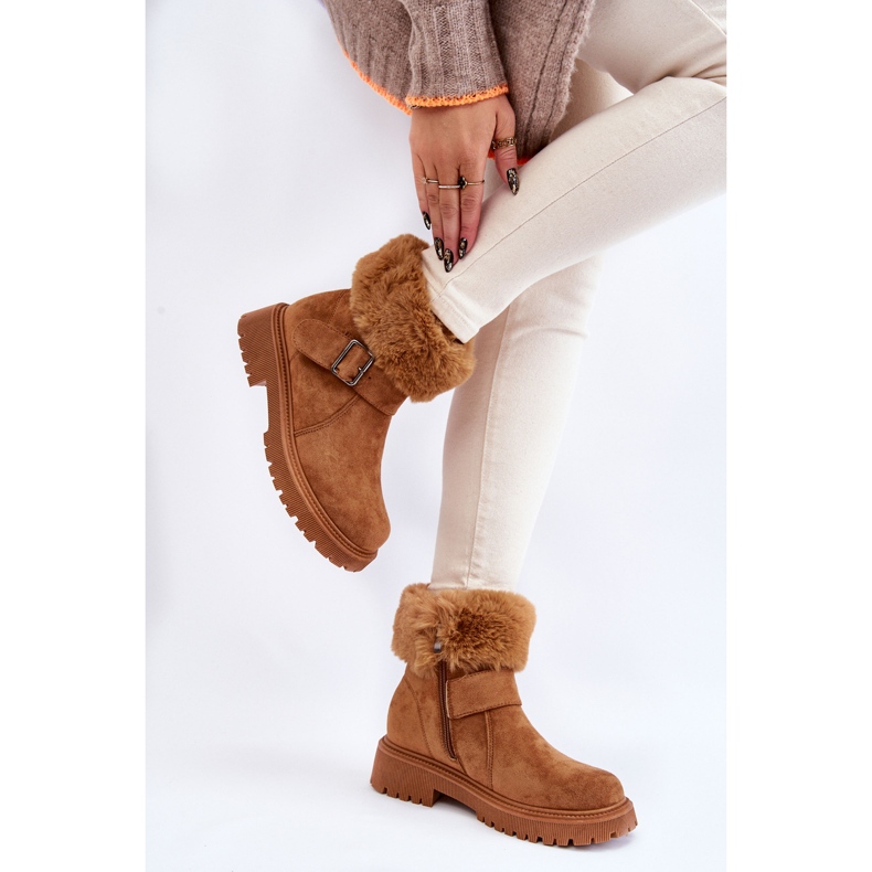 PG1 Stivali con cerniera in pelle scamosciata da donna Camel Conquer con pelliccia marrone 2