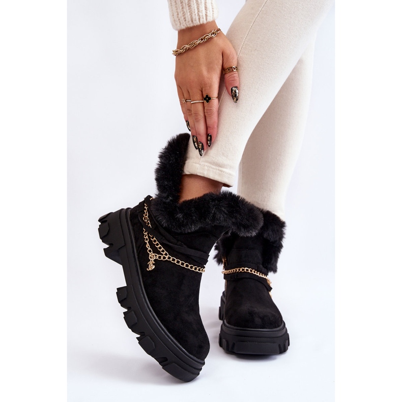 PM1 Stivali Da Donna In Pelle Scamosciata Con Catena Decorativa Nero Respecto 1