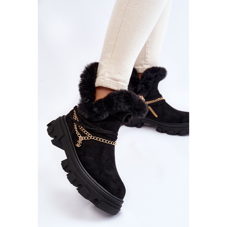 PM1 Stivali Da Donna In Pelle Scamosciata Con Catena Decorativa Nero Respecto 2