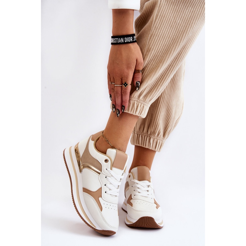 PG1 Scarpe Sportive Con Zeppa Alla Moda Da Donna Bianche E Beige Yuki bianca 1