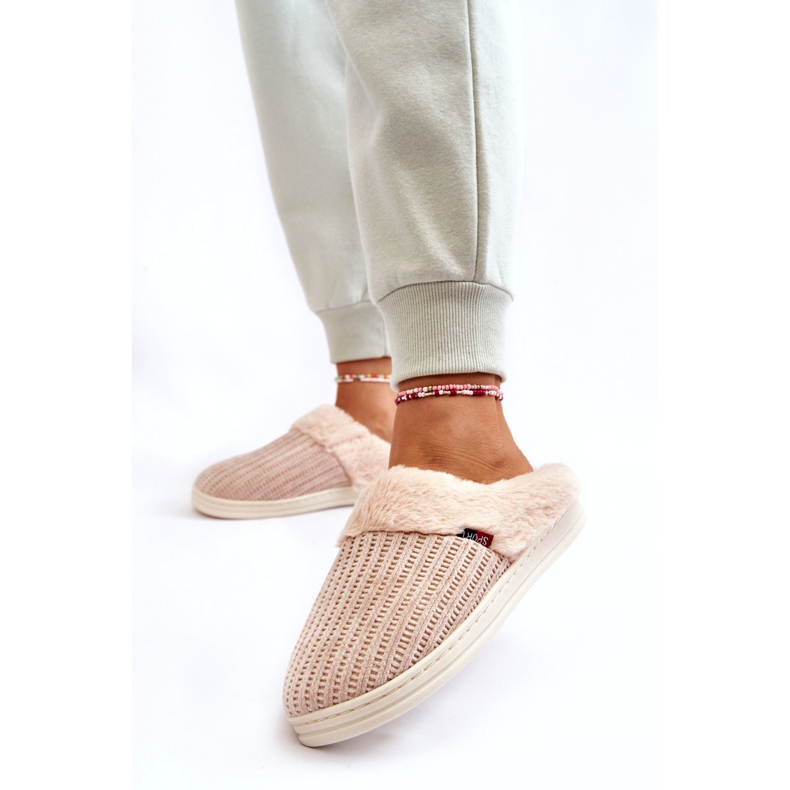 PA1 Pantofole Slip-On Isolate Da Donna Con Pelliccia Beige Leriss 2