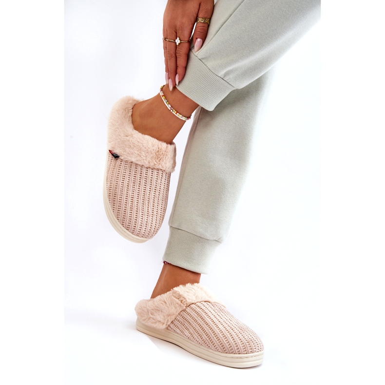 PA1 Pantofole Slip-On Isolate Da Donna Con Pelliccia Beige Leriss 4