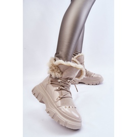 Stivali Donna Con Lacci In Pelliccia Beige Chiaro Merron 2