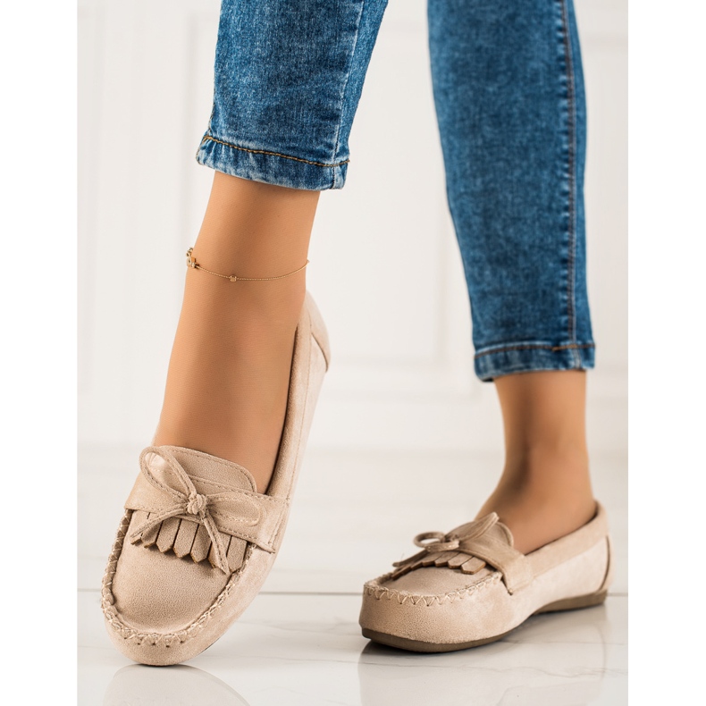TRENDI Mocassini casual in pelle scamosciata beige 1