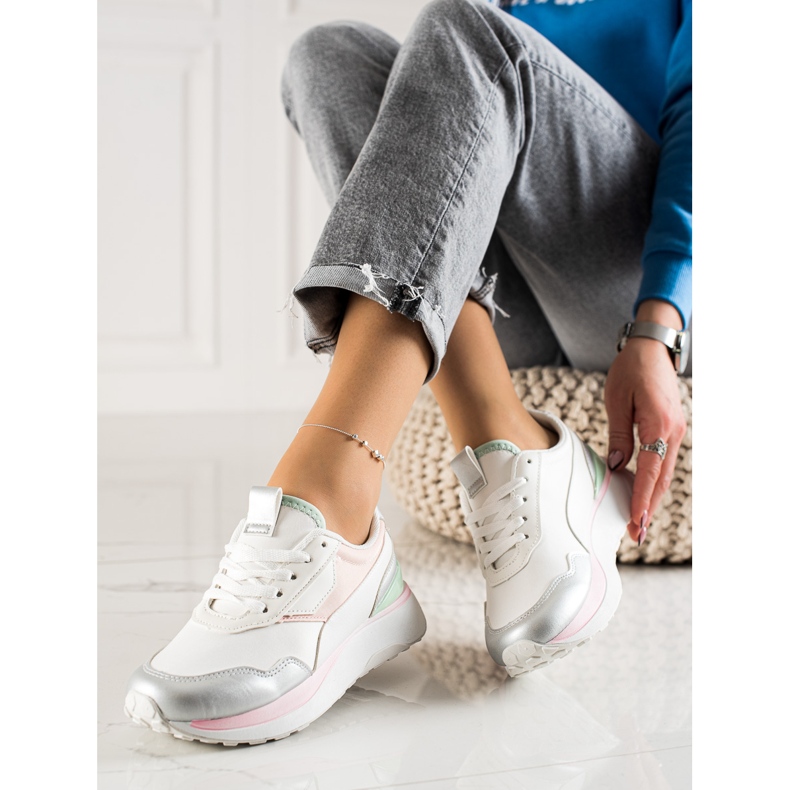 TRENDI Sneakers colorate sulla piattaforma bianco rosa argento 1