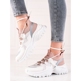 TRENDI Comode scarpe da ginnastica stringate bianca rosa 1