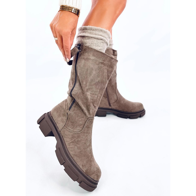 Stivali piatti da donna color kaki beige 2