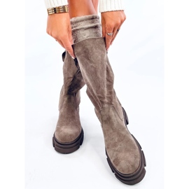 Stivali piatti da donna color kaki beige 1