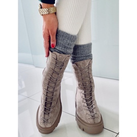 BM Stivali stringati da donna Wayne Khaki beige grigio 1