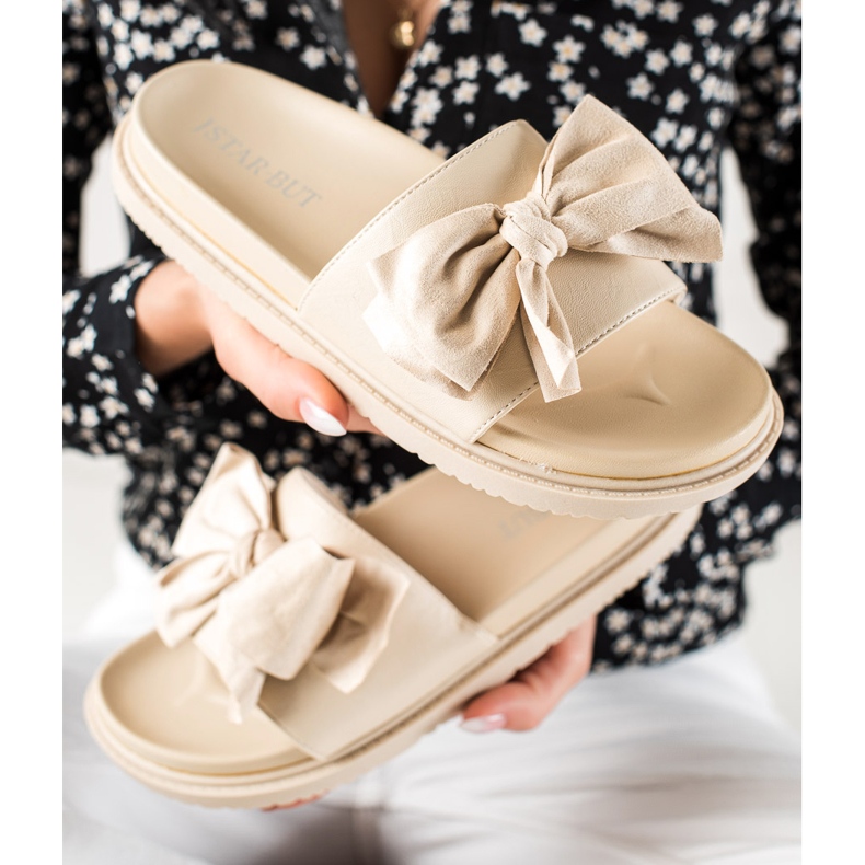 J. Star Ciabatte con plateau e fiocco beige 1