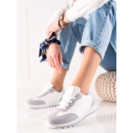 TRENDI Classiche scarpe sportive realizzate in ecopelle bianca grigio 2