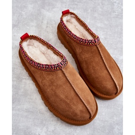 Pantofole Da Donna In Pelle Scamosciata Con Buffie Di Pelliccia Di Cammello marrone 1