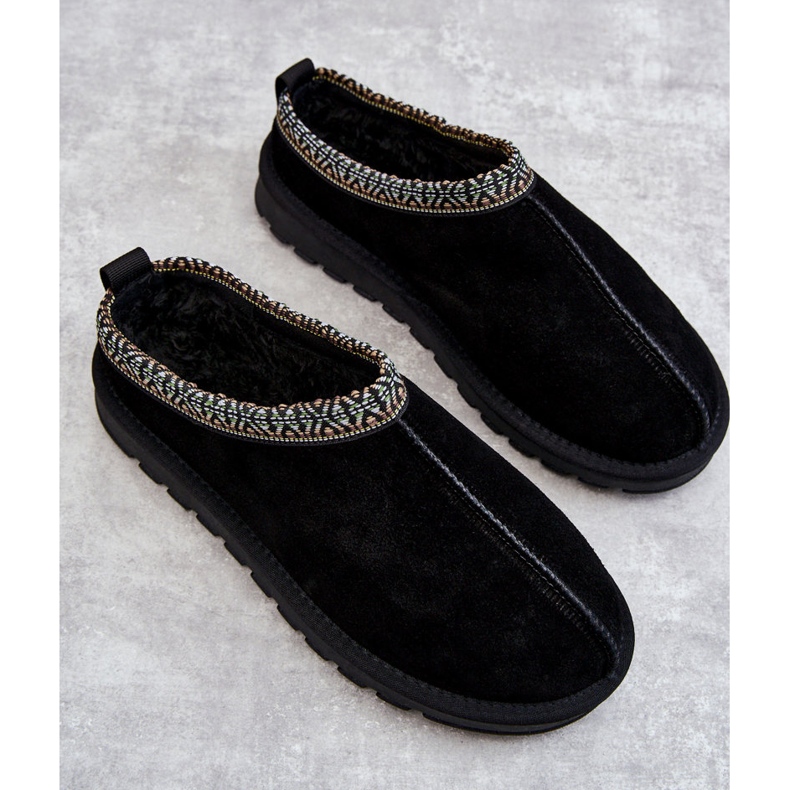 Pantofole da donna in camoscio con pelliccia nera Buffie nero 2