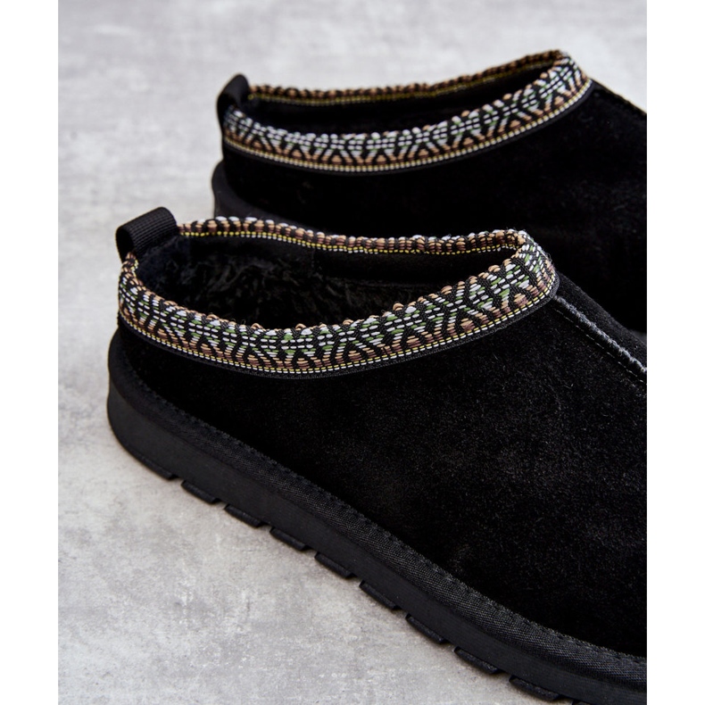 Pantofole da donna in camoscio con pelliccia nera Buffie nero 1