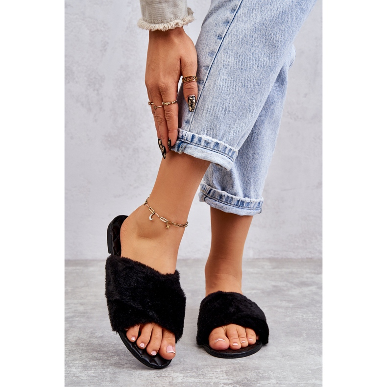 Tacchi piatti da donna con pelliccia nera Lussie nero 1