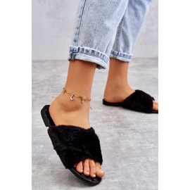Tacchi piatti da donna con pelliccia nera Lussie nero 2
