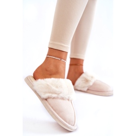 Pantofole lisce delle donne con pelliccia beige luminosa 3