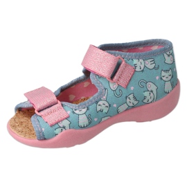 Befado Pantofole per bambini con gattini, inserto in sughero, 342P040, blu/rosa 2