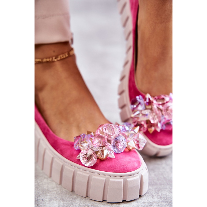 PA2 Ballerine In Pelle Scamosciata Su Piattaforma Con Ornamento Ladette Fucsia rosa 4