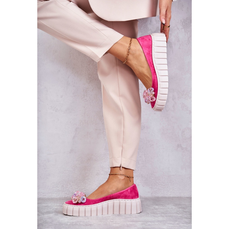 PA2 Ballerine In Pelle Scamosciata Su Piattaforma Con Ornamento Ladette Fucsia rosa 2