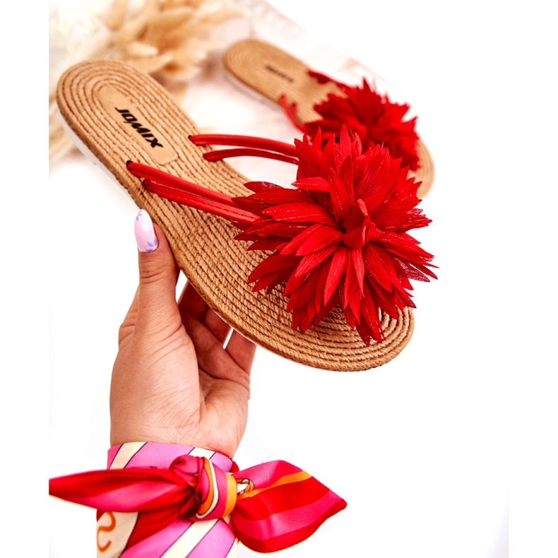 WJ1 Infradito da donna con decoro in tessuto rosso Eviana 2