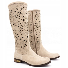 Olivier Stivali traforati da donna Fiori beige chiaro 2