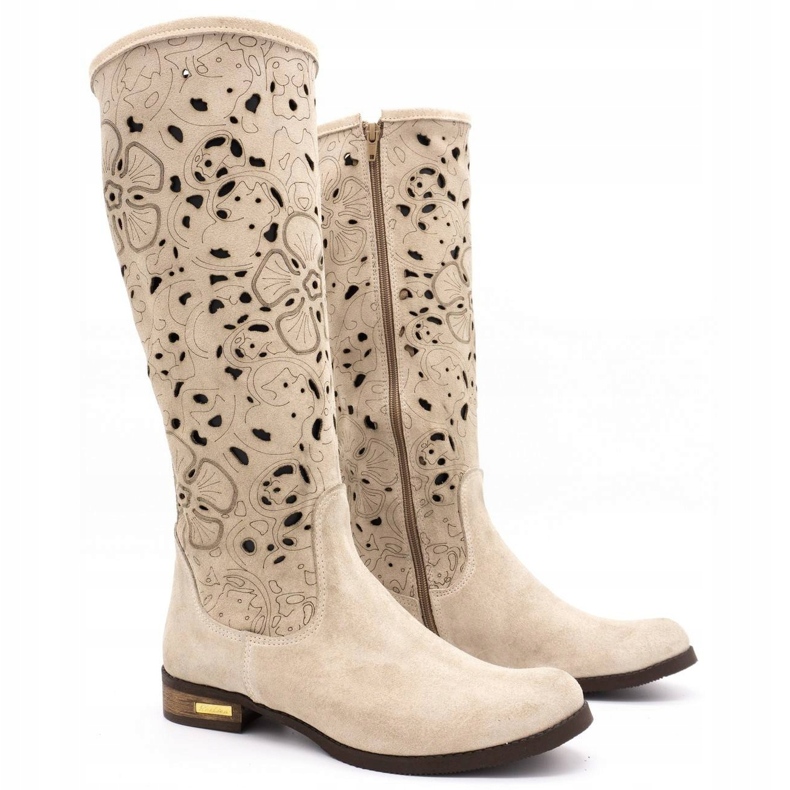 Olivier Stivali traforati da donna Fiori beige chiaro 2