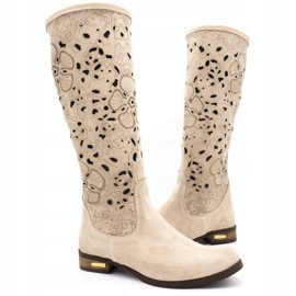 Olivier Stivali traforati da donna Fiori beige chiaro 3