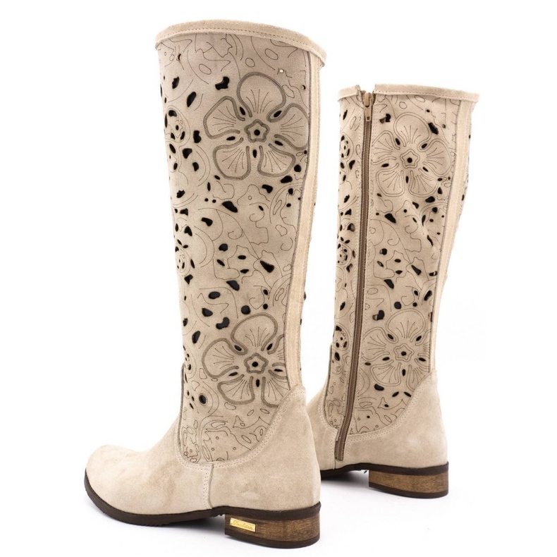 Olivier Stivali traforati da donna Fiori beige chiaro 4