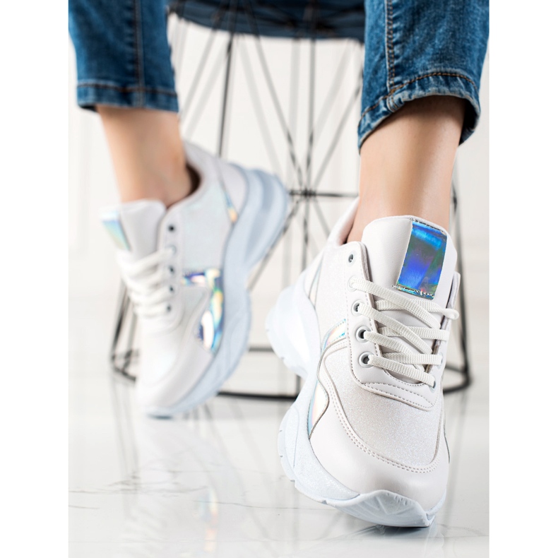 TRENDI Sneakers Con Glitter bianco argento 1