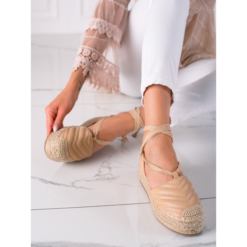 SHELOVET Espadrillas allacciate sulla piattaforma beige 2