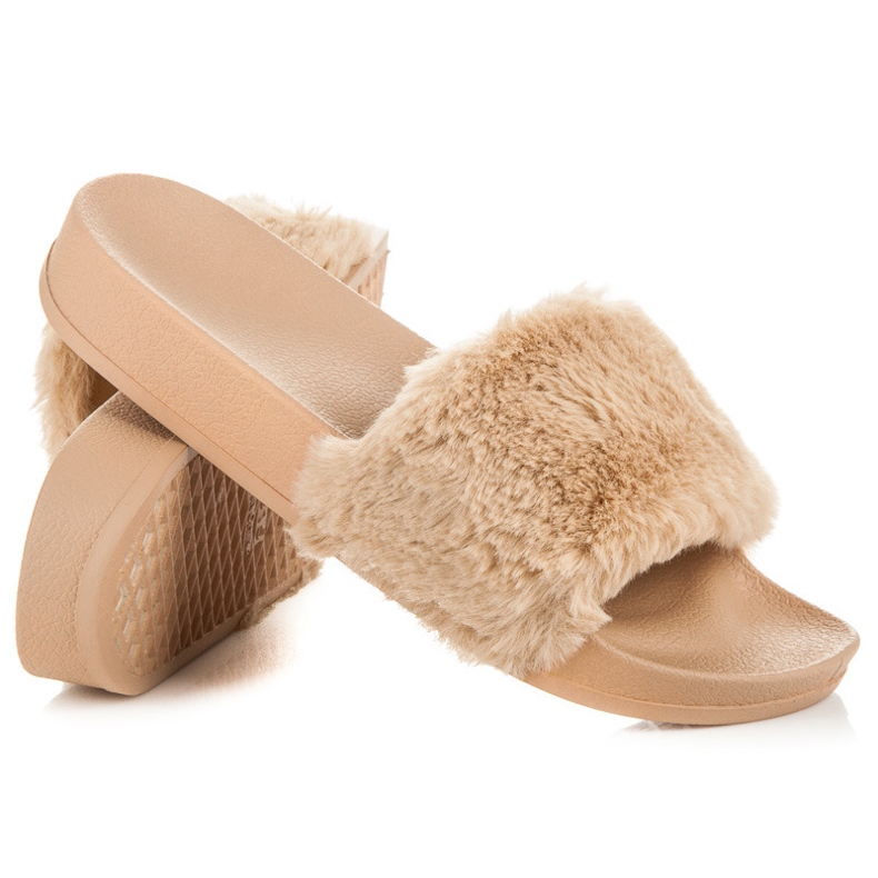 Via Giulia  Ciabatte beige con pelliccia 2
