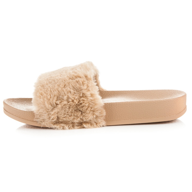 Via Giulia  Ciabatte beige con pelliccia 1