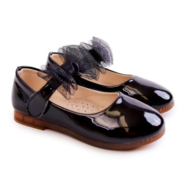 Vinceza Ballerine per bambini in vernice, con velcro e fiocco, nere nero 4