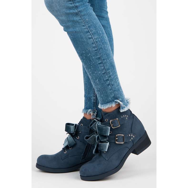 Ideal Shoes Stivali con fiocchi blu 1