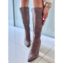 PA1 Stivali con tacco in camoscio Farrah Khaki beige grigio 2
