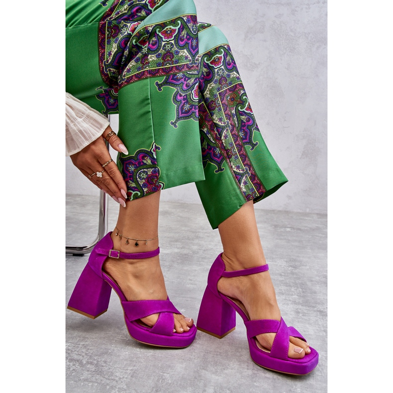 Lewski Shoes Sandali con tacco alto in pelle scamosciata da donna Scarpe Leski 3221 Fucsia rosa 2