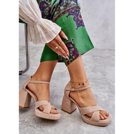 Lewski Shoes Sandali da donna in camoscio con tacco Left Shoes 3221 Beige marrone 1